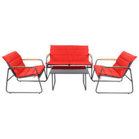 LOUNGEGARNITUR 4-teilig    - Anthrazit/Rot, Modern, Glas/Kunststoff - Gardenson