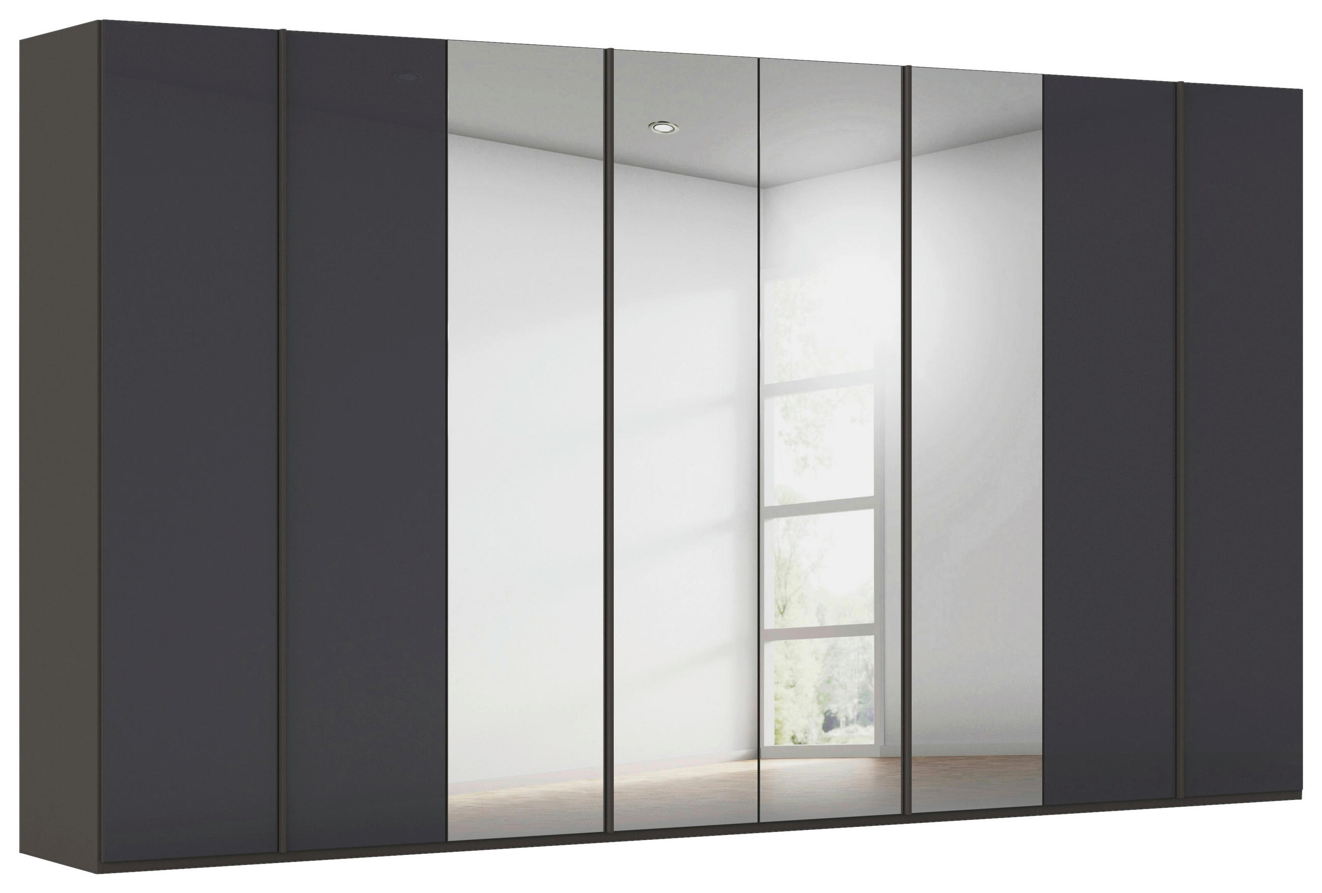 DREHTÜRENSCHRANK 400/223/61 cm,  in Graphitfarben, 8  - Graphitfarben, Basics, Glas/Holzwerkstoff (400/223/61cm) - Novel