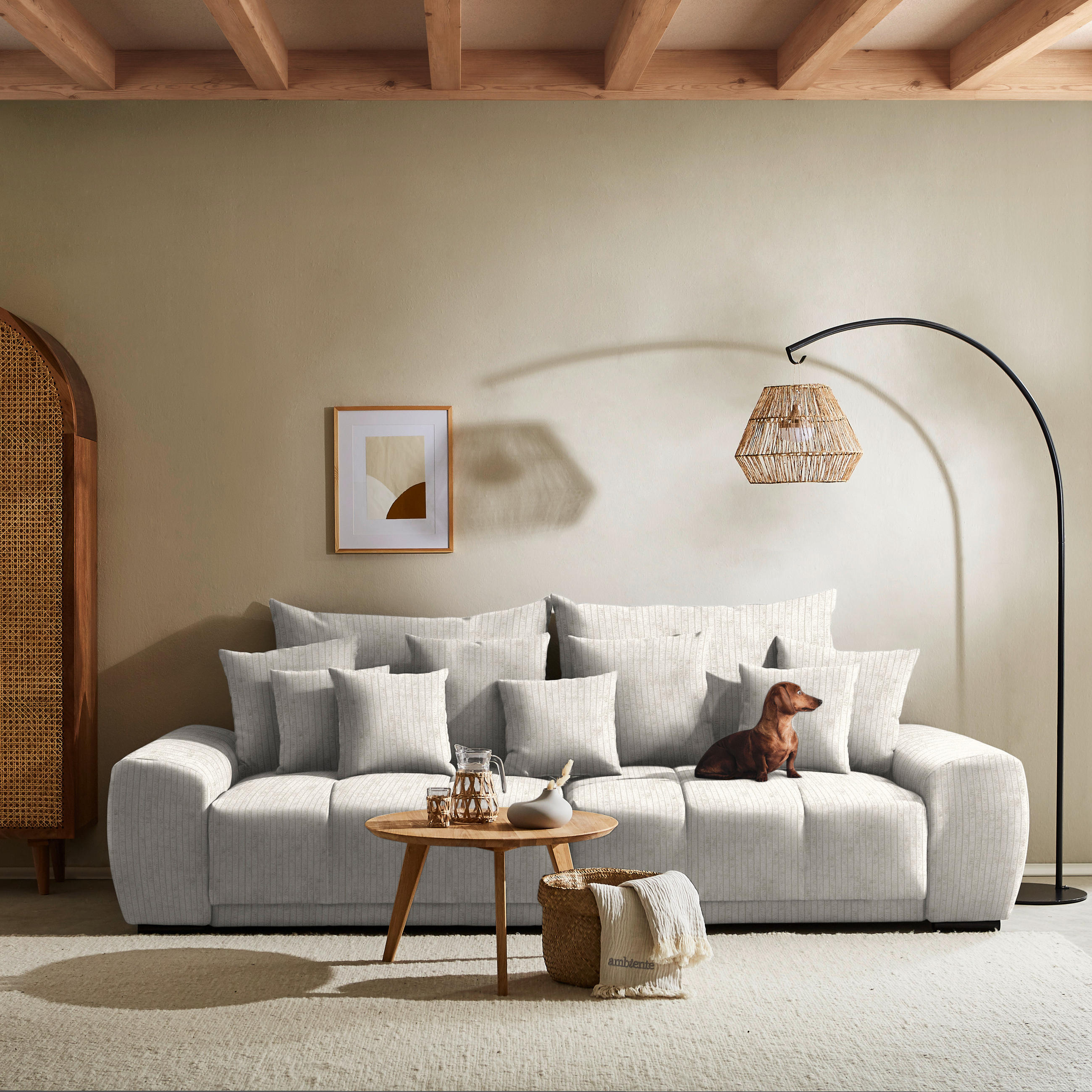 BIGSOFA Feincord Creme  - Creme/Schwarz, KONVENTIONELL, Holz/Textil (280/67/120cm) - Carryhome