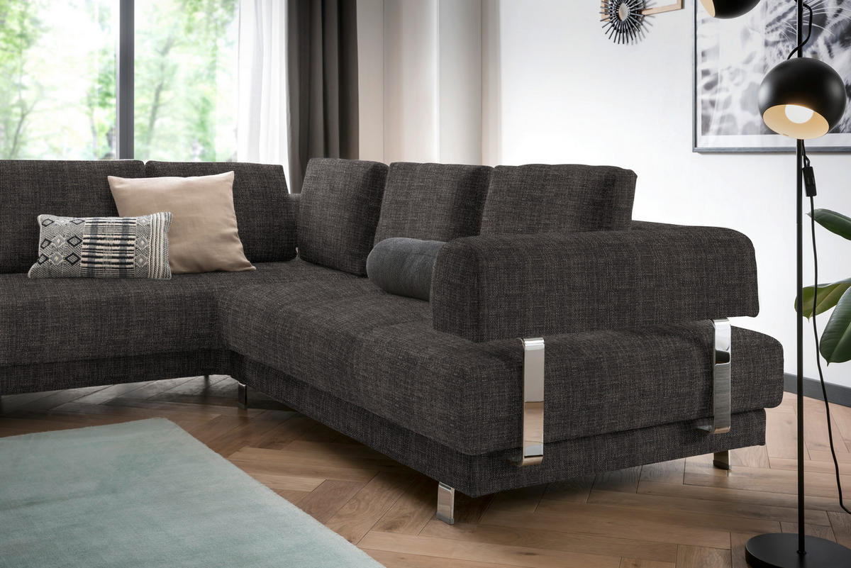 ECKSOFA in Chenille Braun  - Braun, Design, Textil/Metall (235/277cm)
