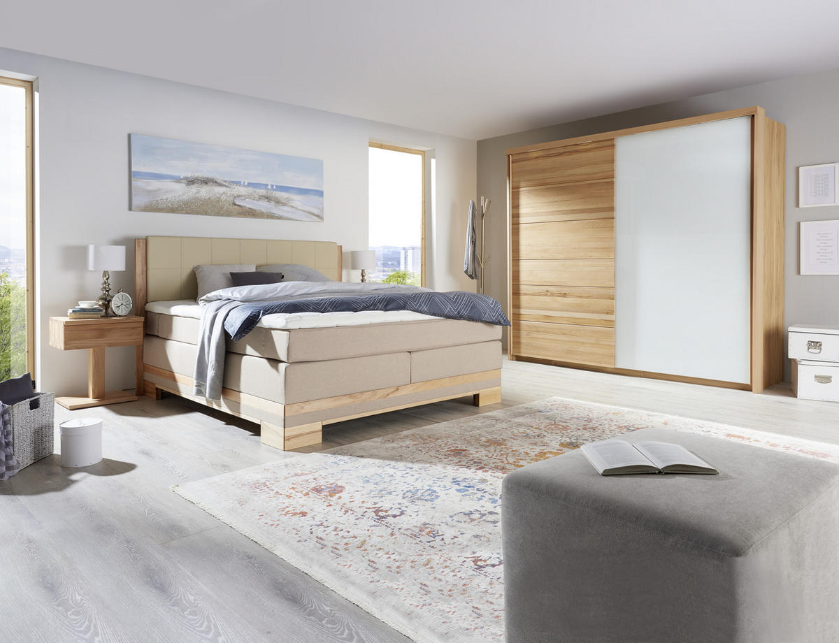 BOXSPRINGBETT 180/200 cm  in Buchefarben, Beige  - Beige/Buchefarben, Natur, Holz/Textil (180/200cm) - Linea Natura