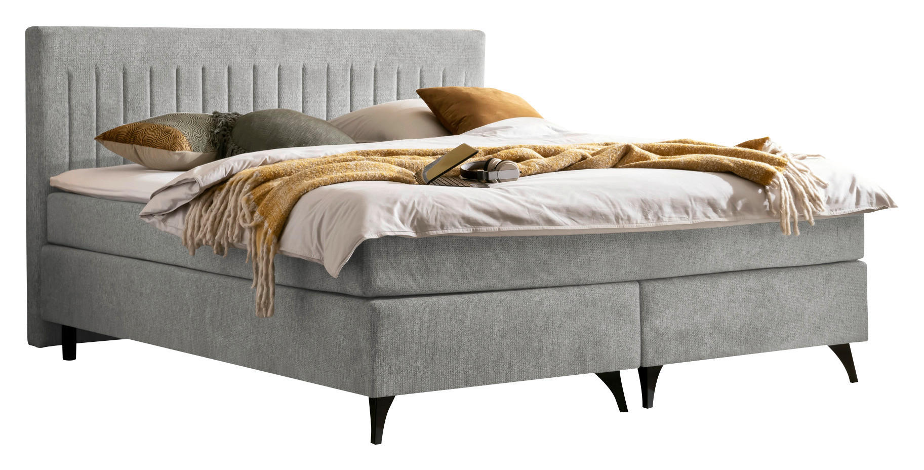 BOXSPRINGBETT 180/200 cm  in Graubraun  - Graubraun/Schwarz, Basics, Textil/Metall (180/200cm) - Boxxx