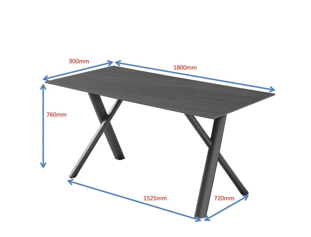 ESSTISCH 180/90/76 cm  Metall, Stein rechteckig Schwarz, Dunkelgrau  - Dunkelgrau/Schwarz, MODERN, Stein/Metall (180/90/76cm) - Livetastic