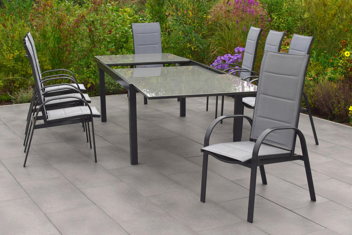 GARTENSET 9-teilig  - Graphitfarben/Grau, MODERN, Glas/Textil - Gardenson