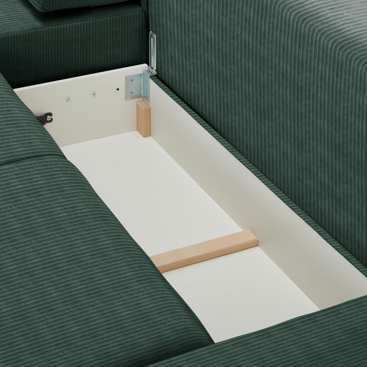 WOHNLANDSCHAFT in Cord Grün  - Buchefarben/Schwarz, Konventionell, Holz/Kunststoff (283/371/208cm) - Livetastic