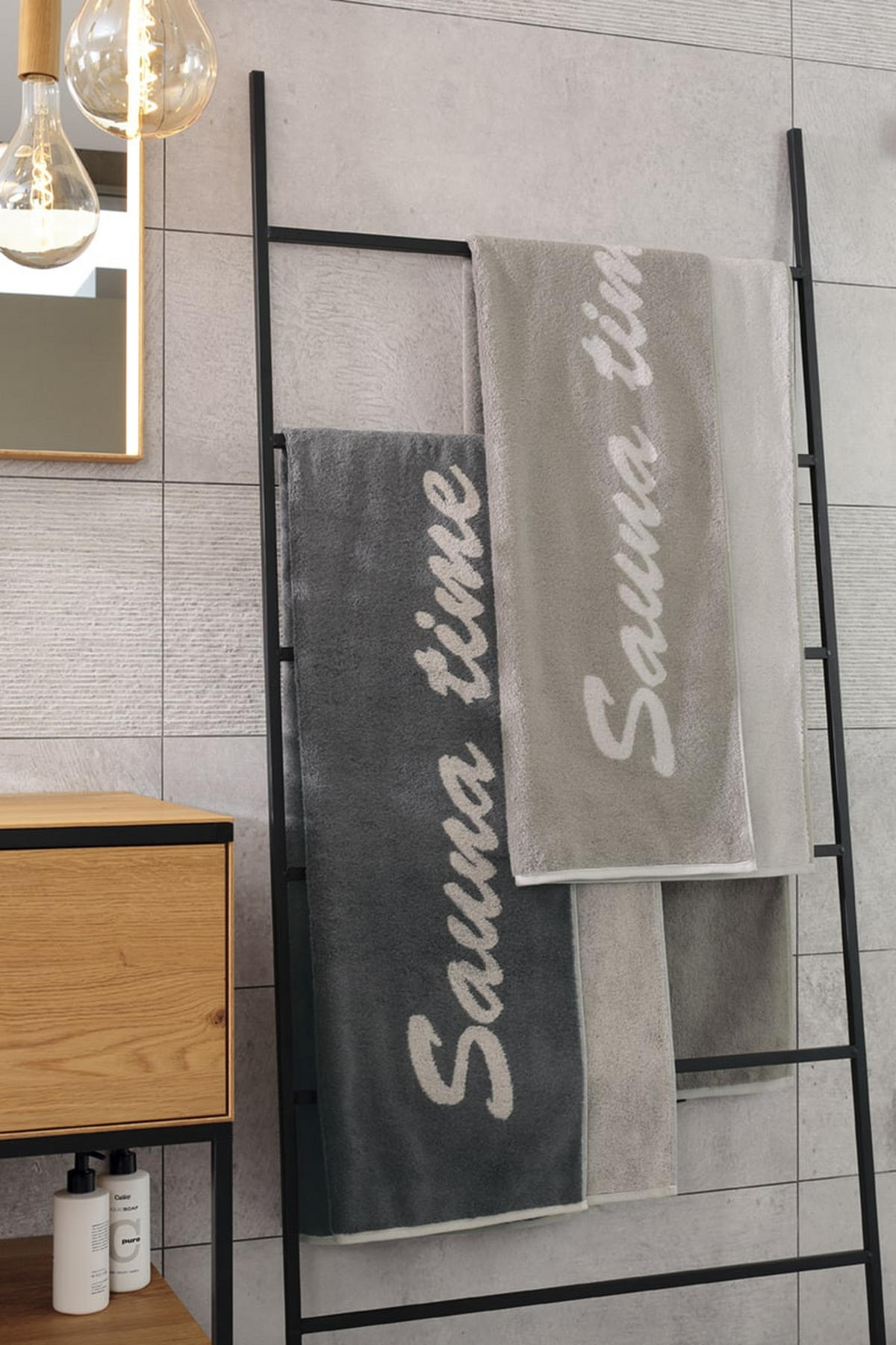 SAUNATUCH Sauna Time Grau  - Grau, Basics, Textil (80/200cm) - Cawoe