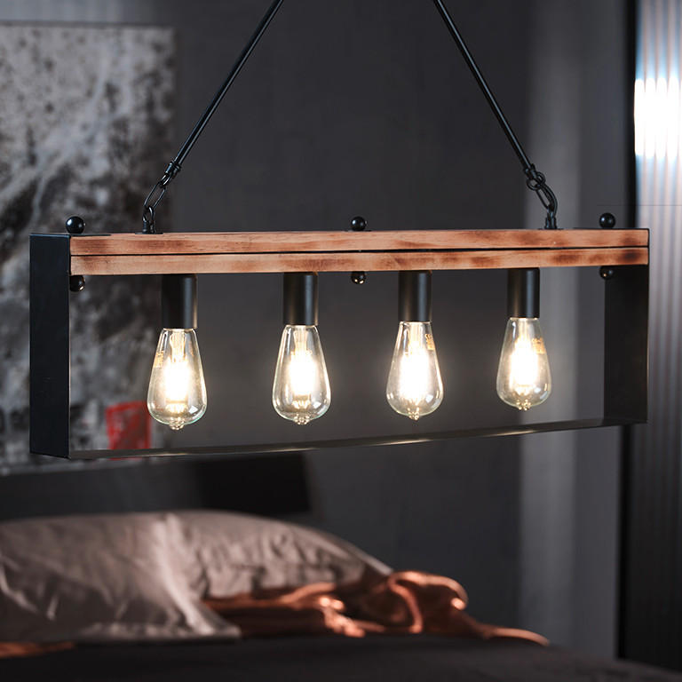 HÄNGELEUCHTE 80/8/100 cm   - Schwarz/Braun, Natur, Holz/Metall (80/8/100cm)