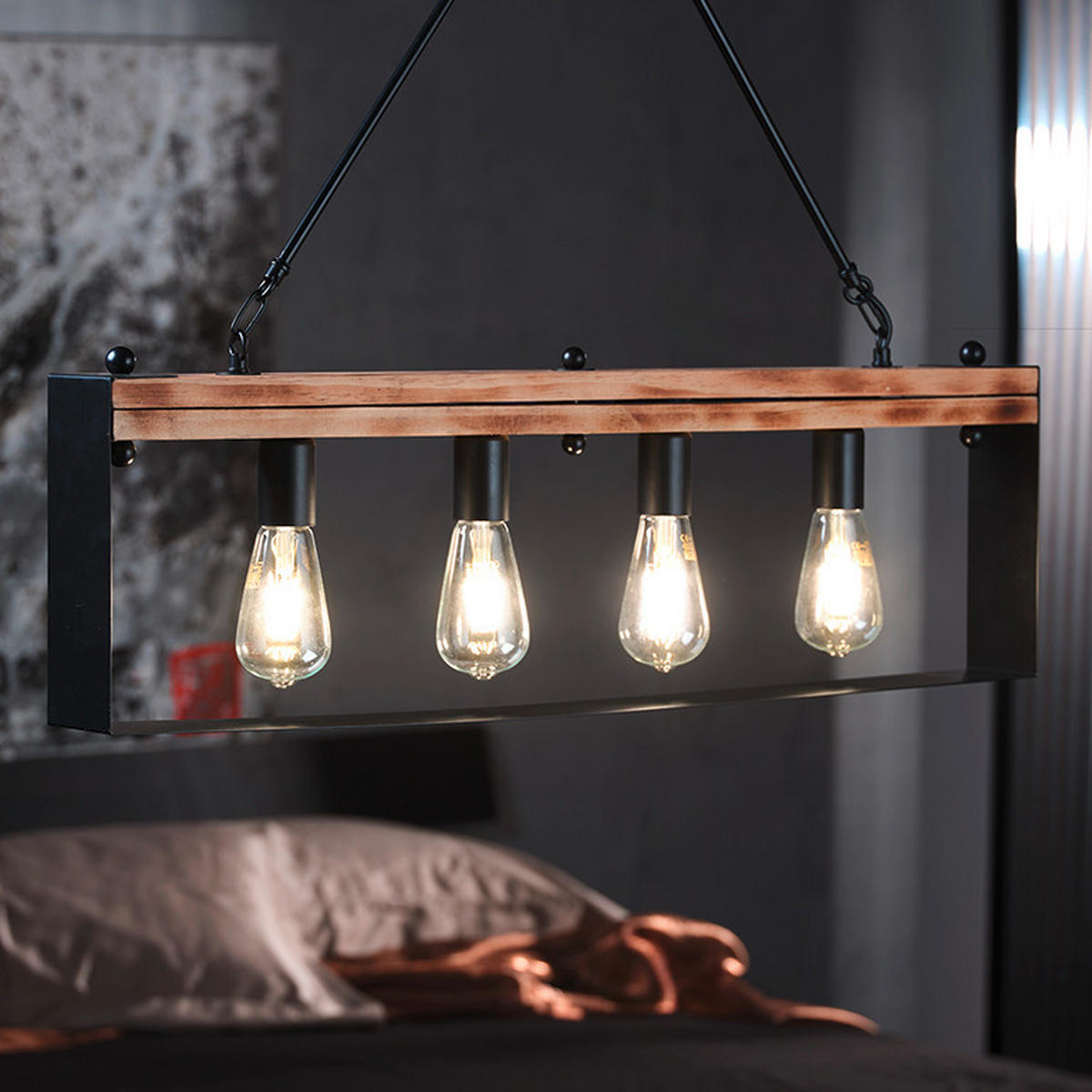 HÄNGELEUCHTE 80/8/100 cm   - Schwarz/Braun, Natur, Holz/Metall (80/8/100cm)