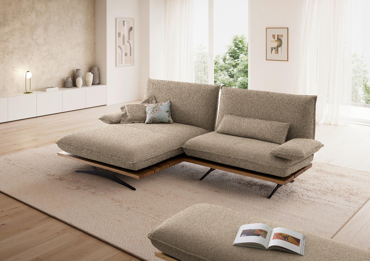 ECKSOFA Flachgewebe, Chenille Wildeiche, Beigebraun  - Wildeiche/Beigebraun, Design, Holz/Textil (161/284cm) - Koinor