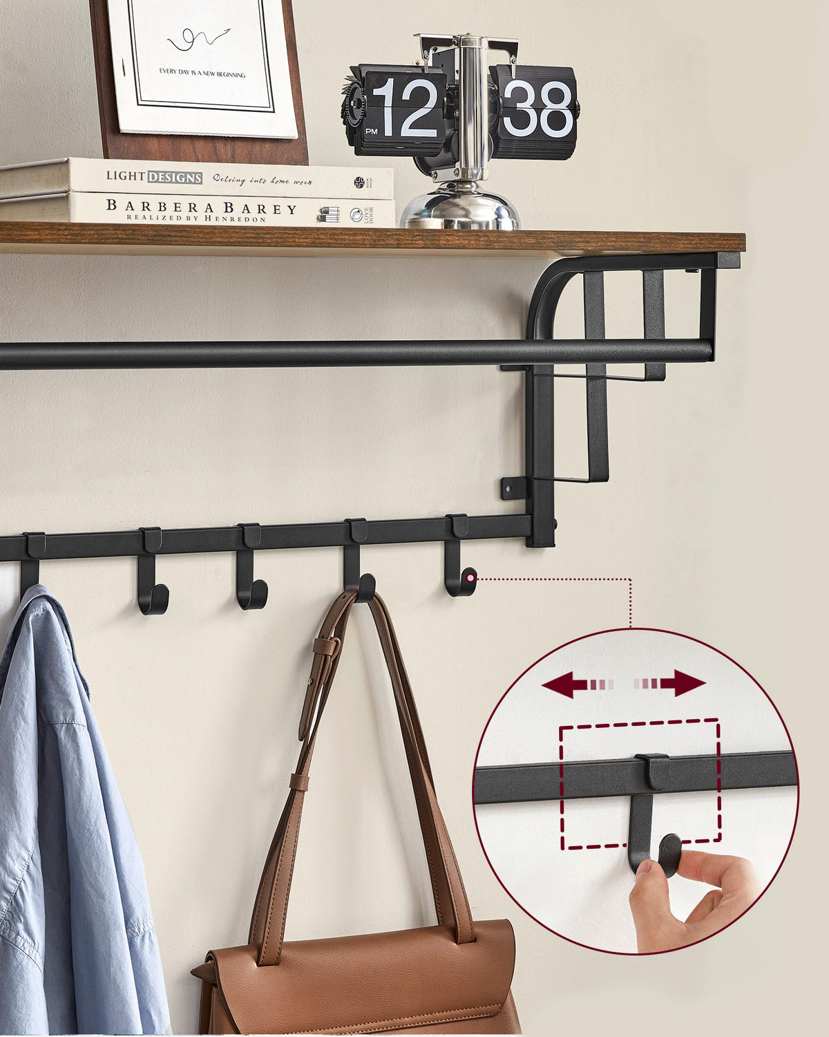 WANDGARDEROBE - Schwarz/Braun, Trend, Holzwerkstoff/Metall (66/27/30cm) - Boxxx