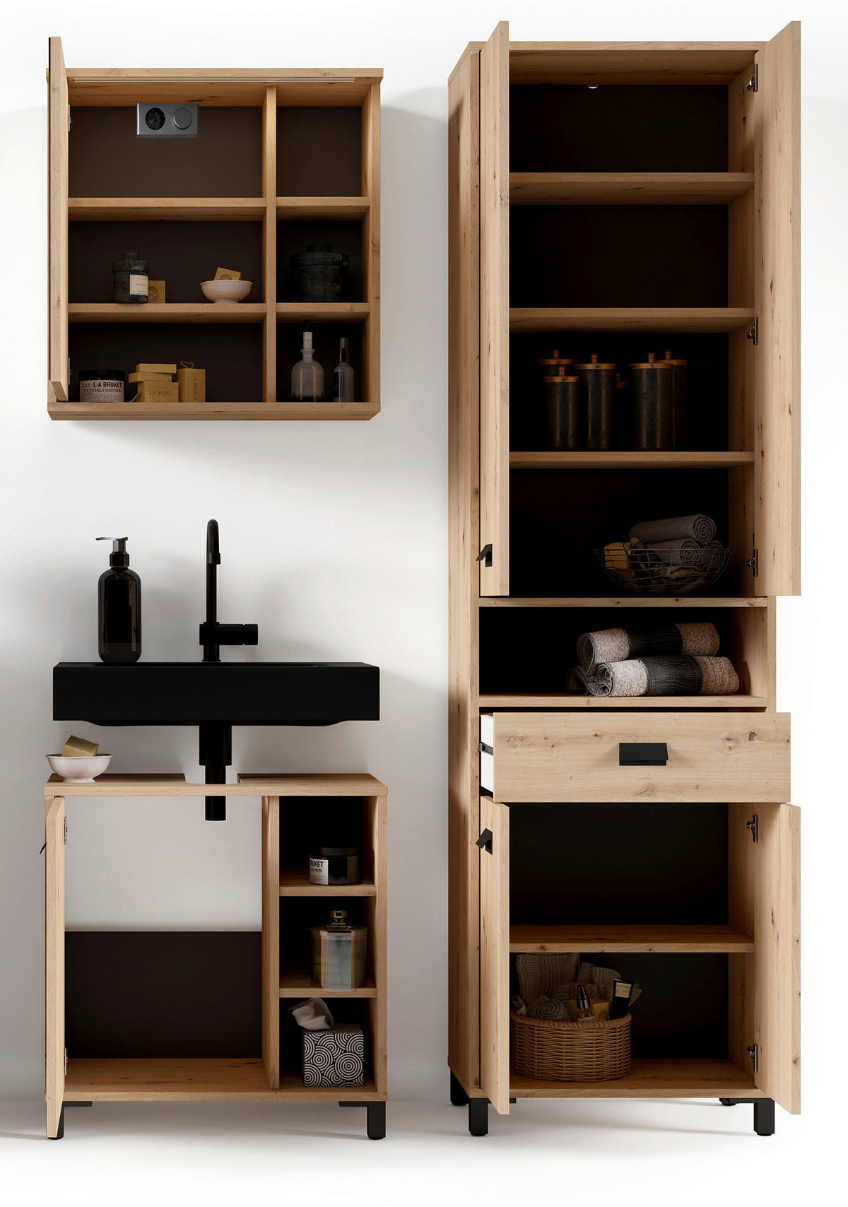 BADEZIMMER 4-teilig  in 194,5 cm  - Schwarz/Eiche Artisan, MODERN, Holzwerkstoff/Kunststoff (194,5cm) - MID.YOU