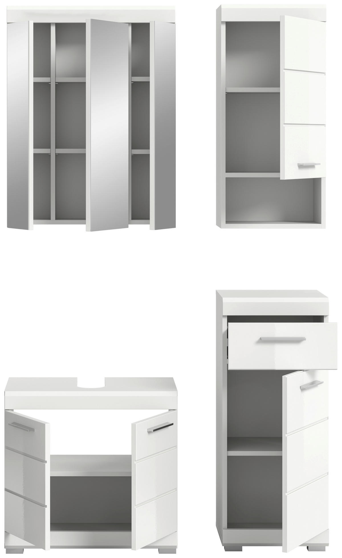 BADEZIMMER 4-teilig  in 97 cm  - Weiß Hochglanz/Silberfarben, MODERN, Glas/Holzwerkstoff (97cm) - MID.YOU