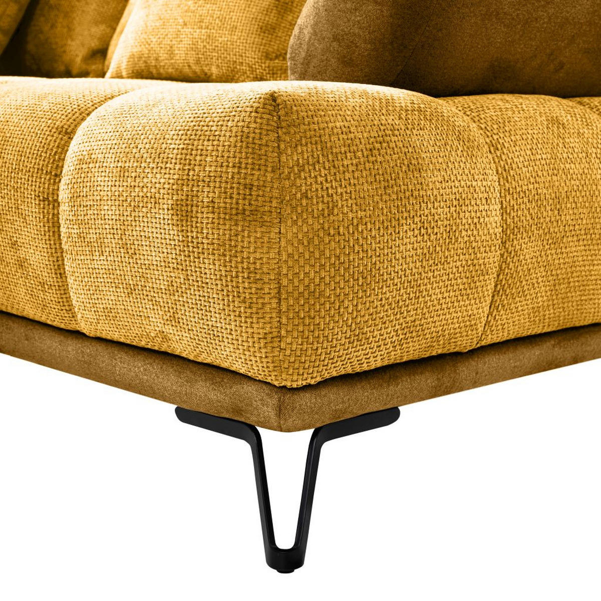 HÖRNSOFFA i chenille currygul  - currygul/svart, Modern, metall/textil (184/262cm) - MID.YOU