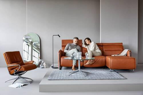 ECKSOFA in Echtleder Cognac  - Chromfarben/Cognac, Natur, Leder/Metall (184/248cm) - Stressless