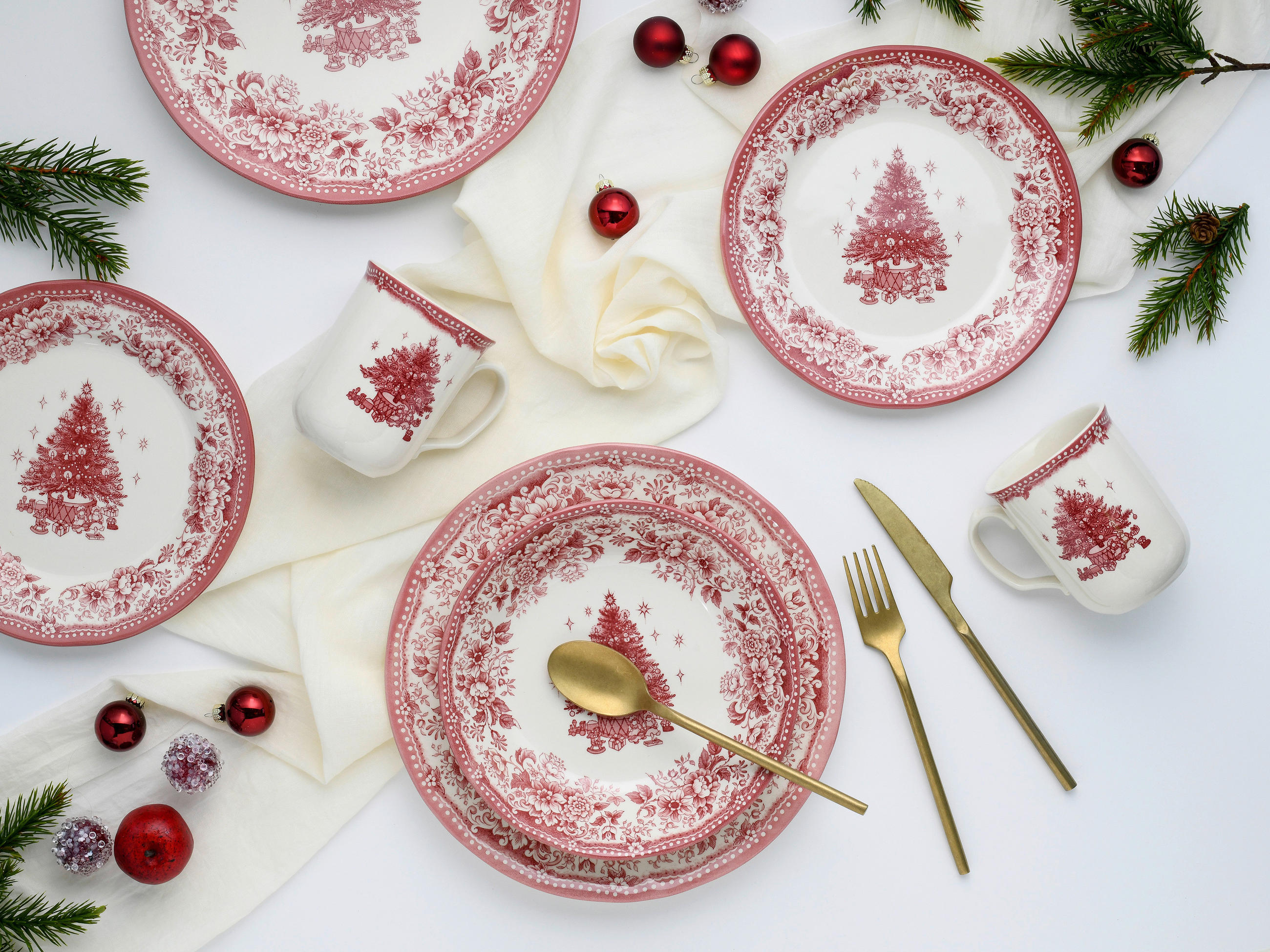 KOMBISERVICE Rot 16-teilig Tannenbaum  - Rot, Basics, Keramik - Creatable