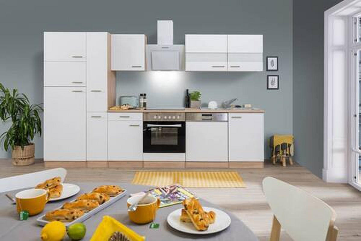 KÜCHENBLOCK 310 cm   in Weiss, Eichefarben  - Weiss/Eichefarben, Basics, Holzwerkstoff (310cm) - Respekta
