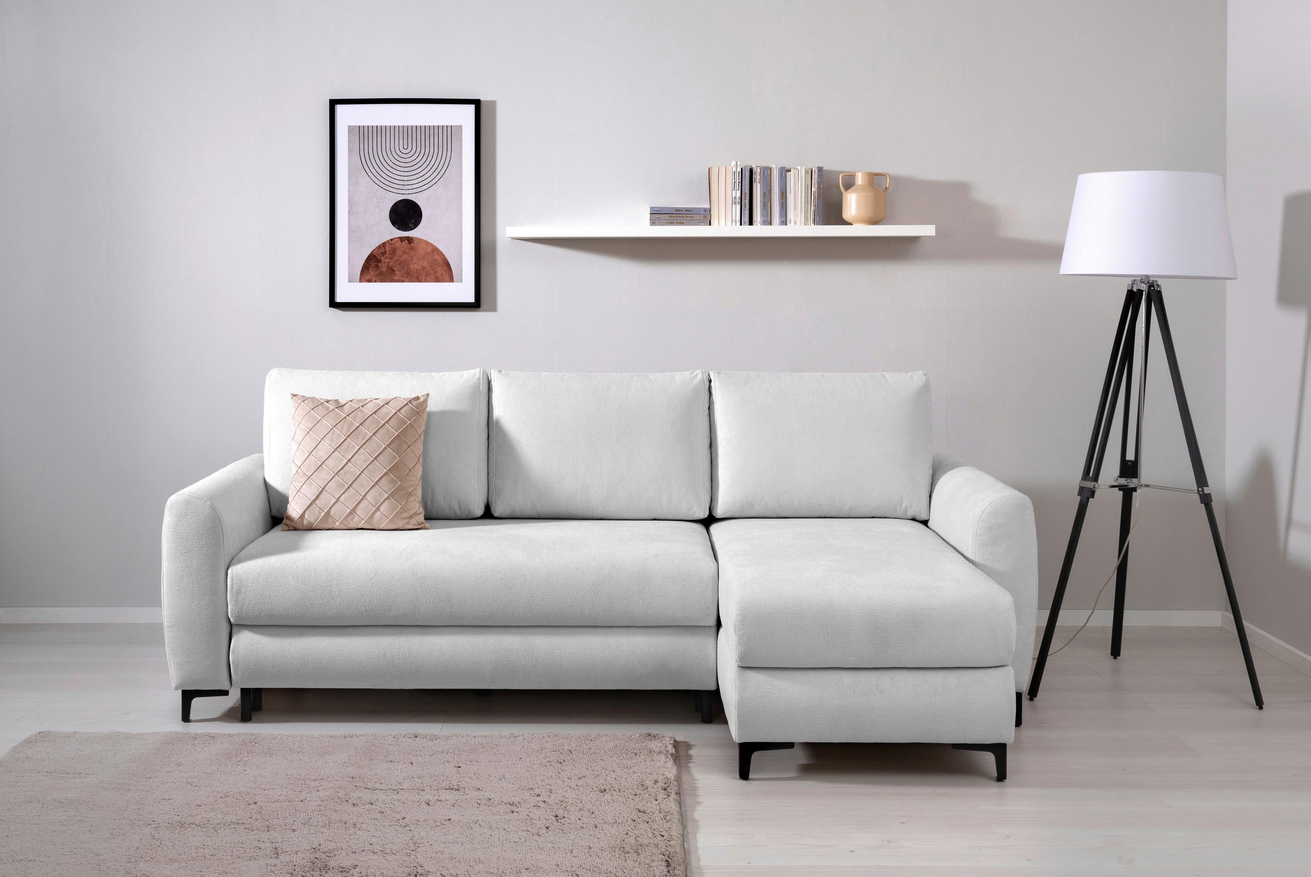 ECKSOFA Moli Grau Mikrofaser  - Schwarz/Grau, Design, Textil/Metall (236/148cm) - MID.YOU