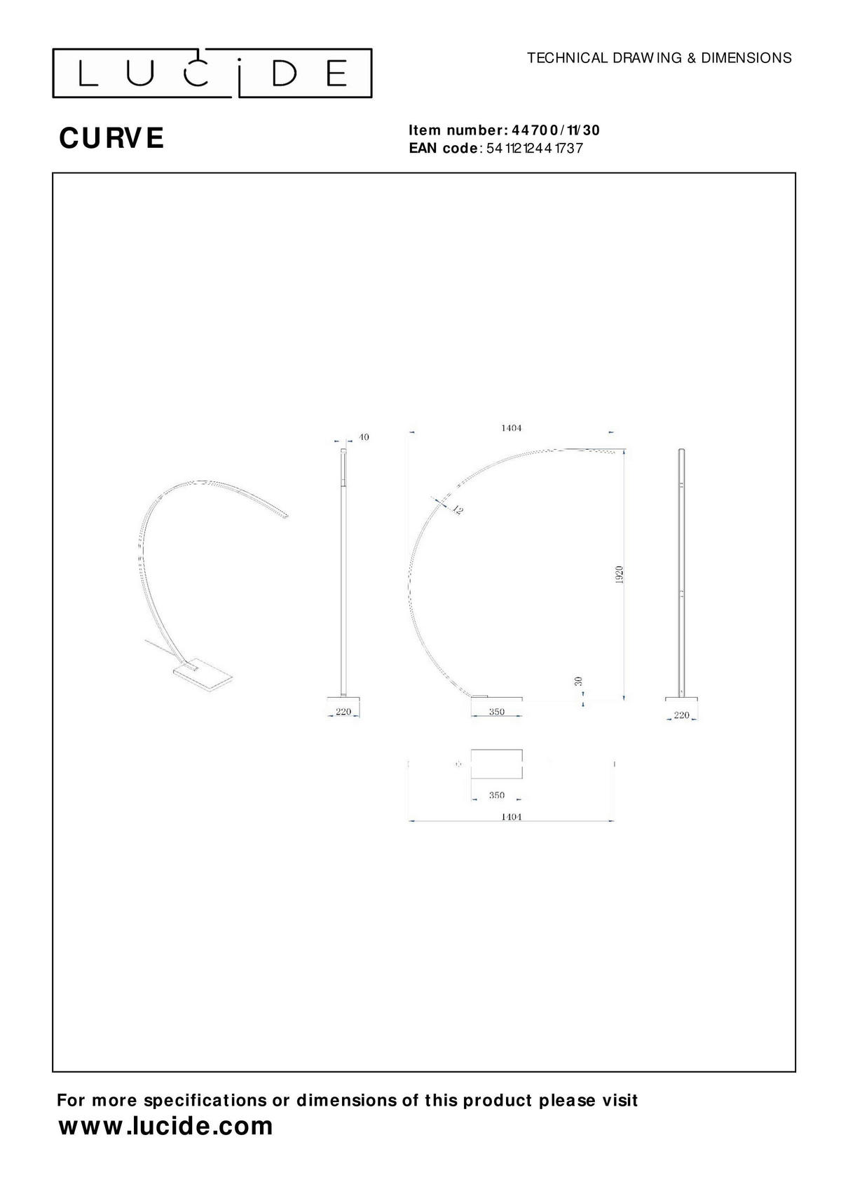 BOGENLEUCHTE - Schwarz, Design, Metall (140.4/22/192cm) - Lucide