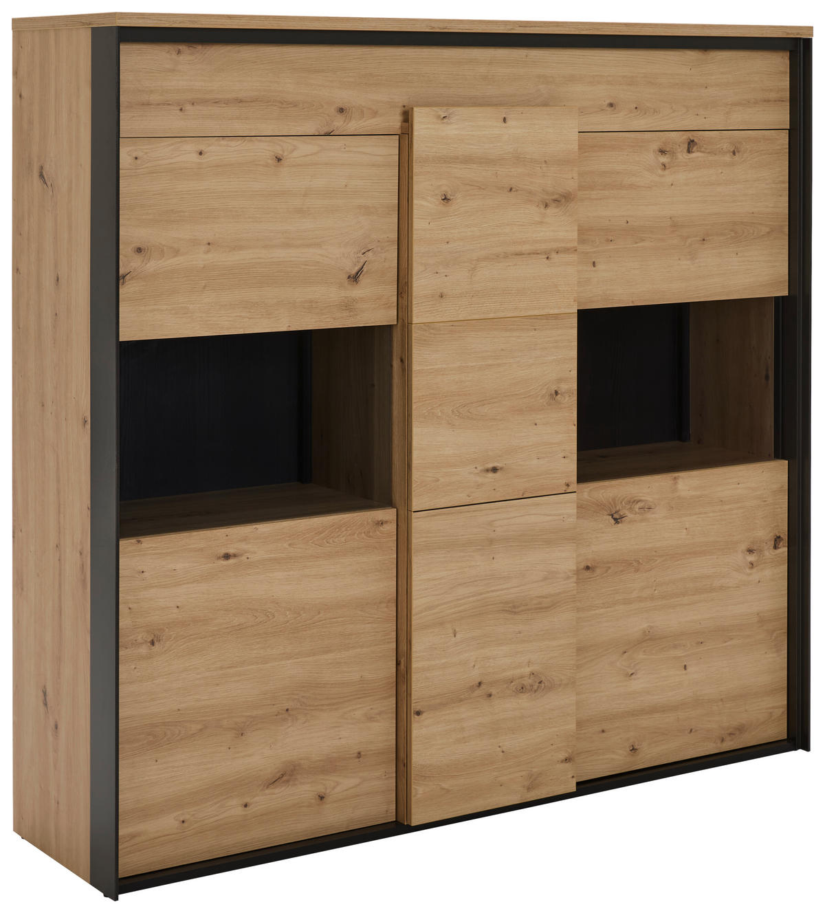 HIGHBOARD  in 146/140/42 cm  - Schwarz/Eiche Artisan, Design, Glas/Holzwerkstoff (146/140/42cm) - Hom`in