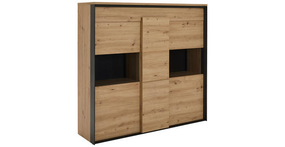 HIGHBOARD in 146/140/42 cm - Schwarz/Eiche Artisan, Design, Glas/Holzwerkstoff (146/140/42cm) - Hom`in