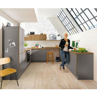 EINBAUKÜCHE STEVEN  - Eichefarben/Grau, Design, Holzwerkstoff - Novel
