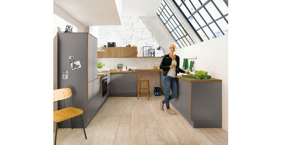 EINBAUKÜCHE   - Eichefarben/Grau, Design, Holzwerkstoff - Novel