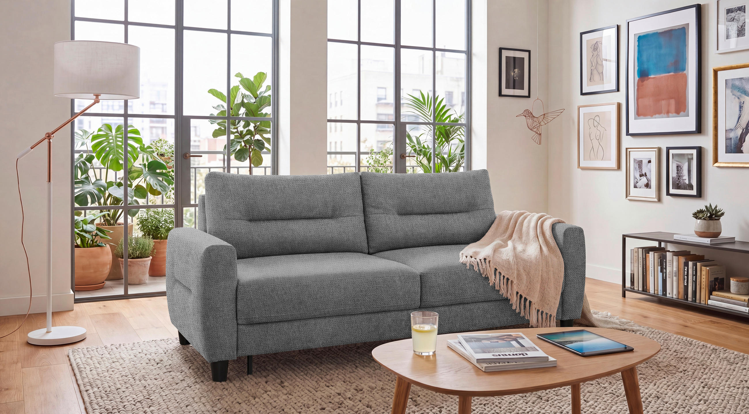 SCHLAFSOFA Chenille Grau  - Schwarz/Grau, Modern, Holz/Textil (192/83/99cm) - MID.YOU