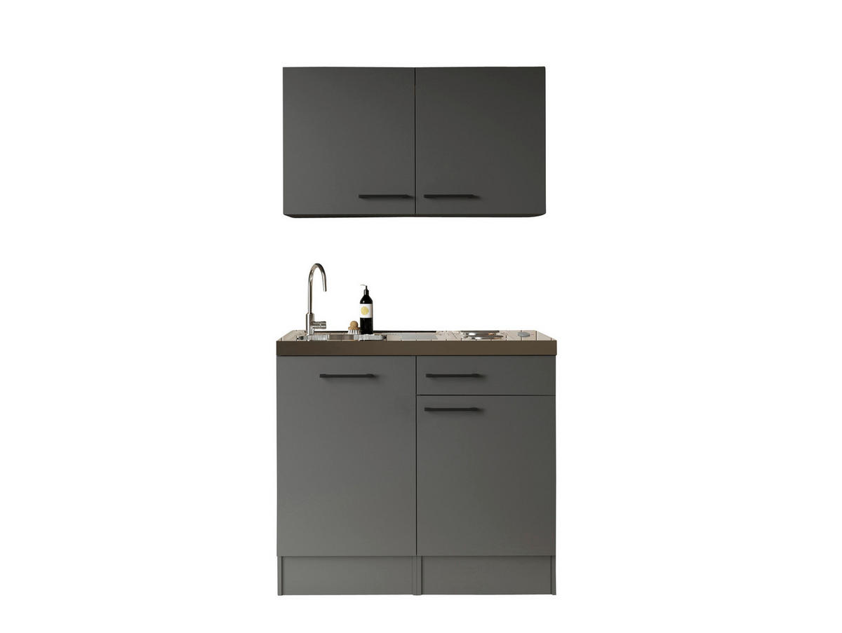 MINIKÜCHE 100 cm   in Grau  - Schwarz/Grau, Trend, Holzwerkstoff/Metall (100cm) - Respekta