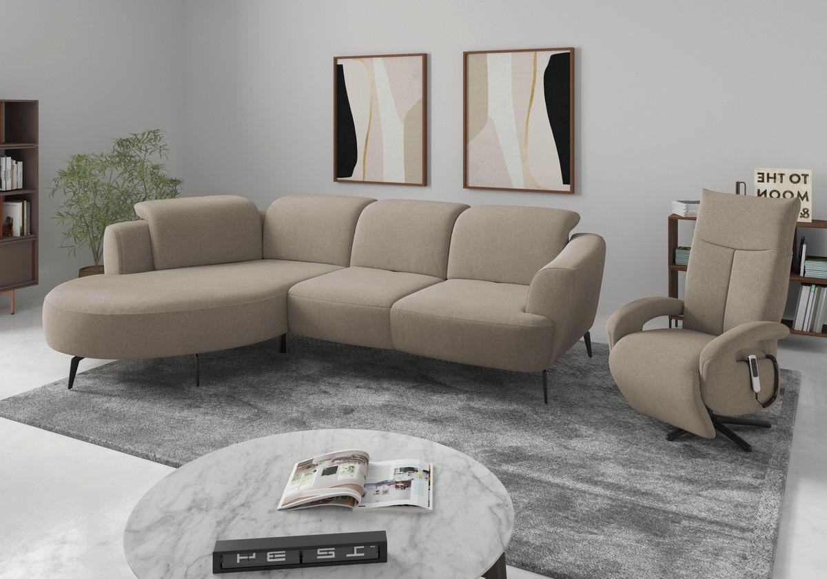 ECKSOFA in Mikrofaser Beige  199/309 cm  - Beige/Schwarz, KONVENTIONELL, Textil/Metall (199/309cm) - Sit & More