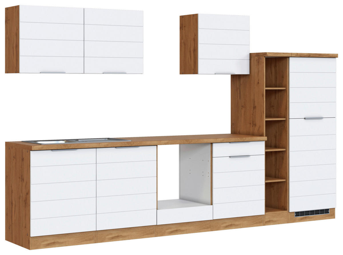 KÜCHENLEERBLOCK 330 cm   in Weiss, Eiche Wotan  - Weiss/Eiche Wotan, Design, Holzwerkstoff/Metall (330cm) - Held