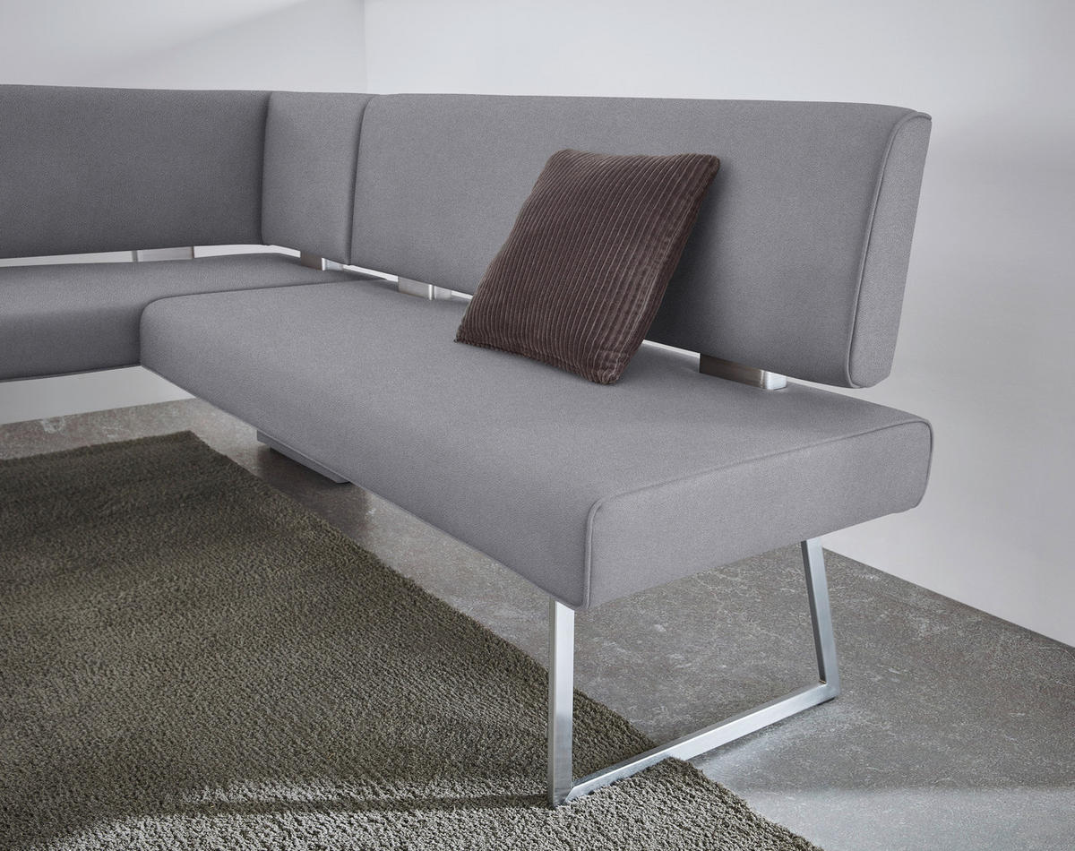 ECKBANK 137/196 cm  in Edelstahlfarben, Graublau  - Edelstahlfarben/Graublau, Design, Textil/Metall (137/196cm) - Dieter Knoll