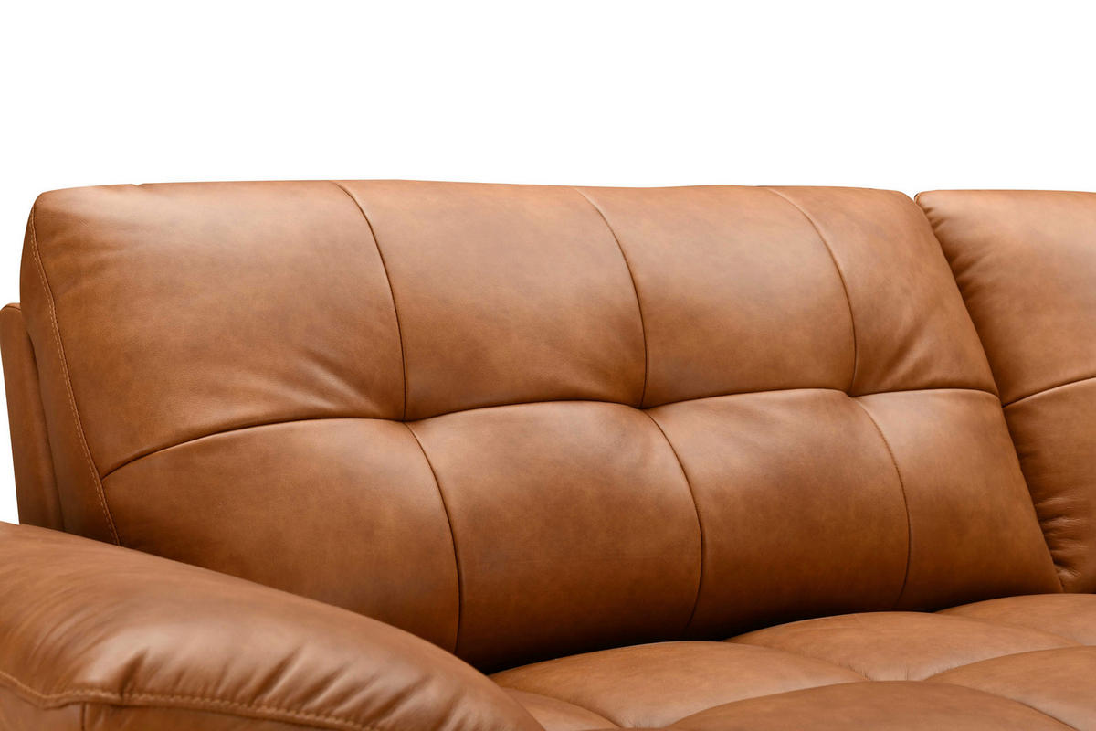ECKSOFA in Lederlook Echtleder Cognac   - Cognac/Schwarz, Design, Leder/Textil (266/86/120cm) - MID.YOU