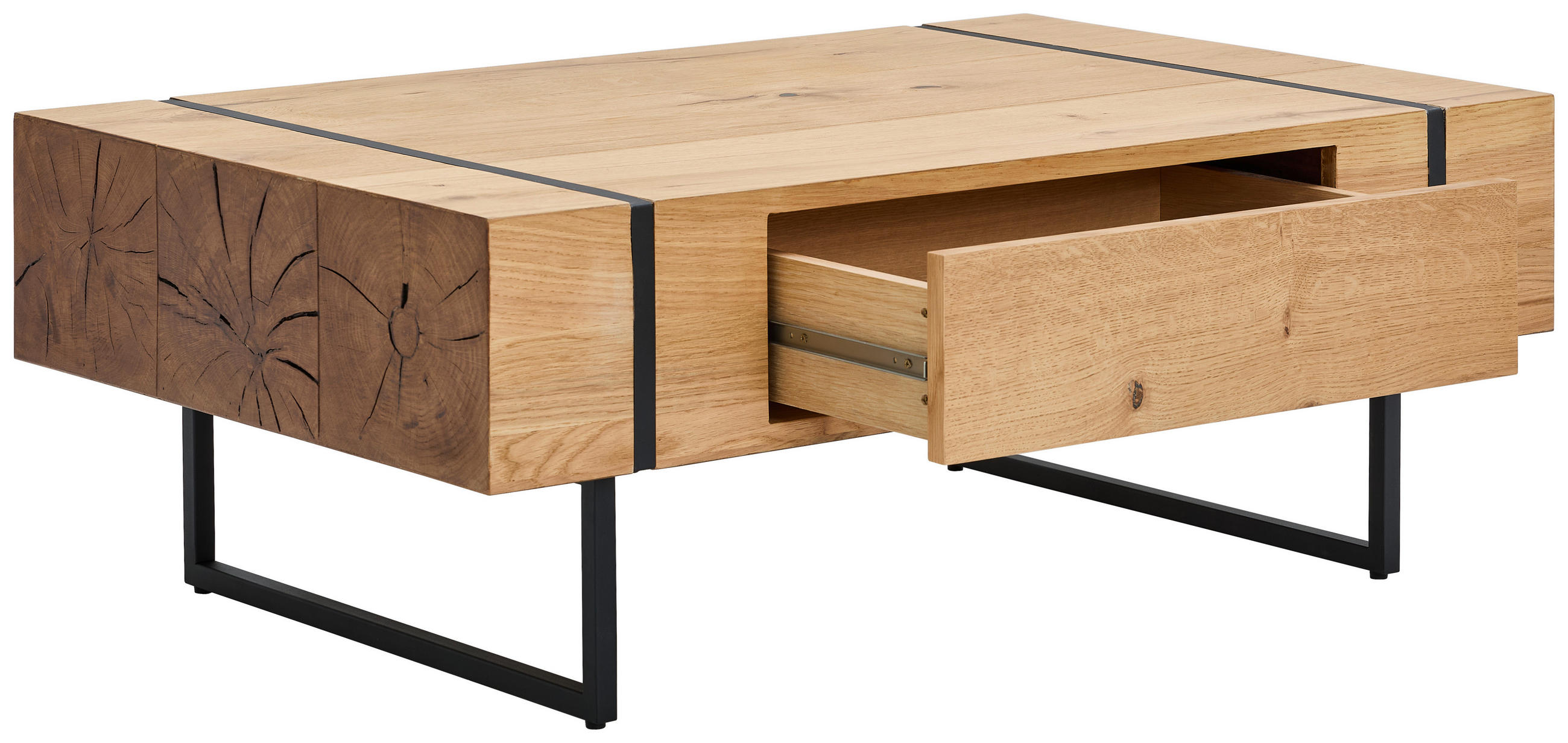 KONFERENČNÝ STOLÍK, prírodná farba, čierna, drevo, kov, kompozitné drevo, 110/70/40 cm - čierna/prírodná farba, Design, kov/drevo (110/70/40cm) - MID.YOU