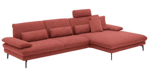 ECKSOFA in Velours Koralle 310/180 cm - Koralle/Schwarz, Design, Textil/Metall (310/180cm) - Dieter Knoll