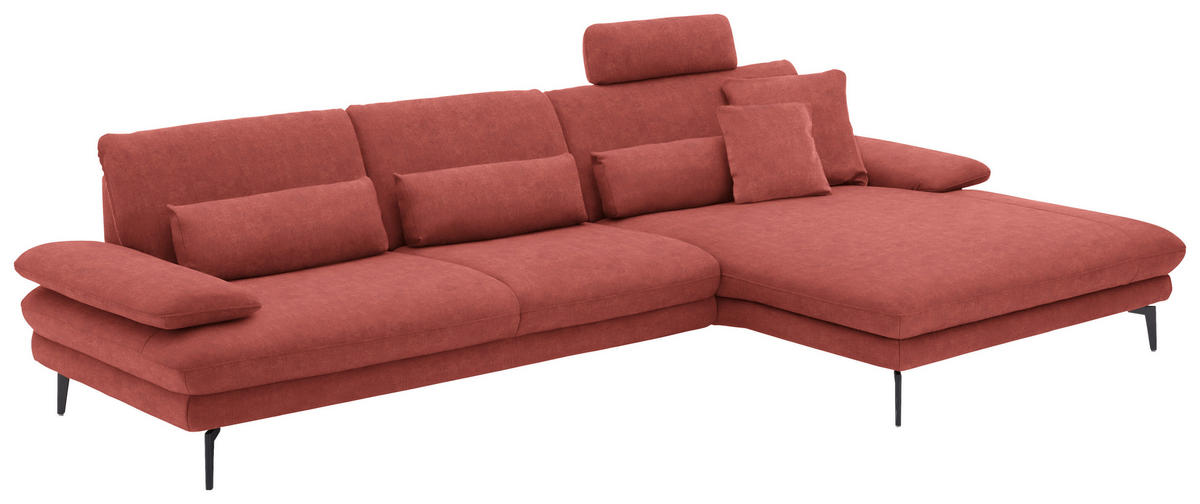 ECKSOFA in Velours Koralle  - Koralle/Schwarz, Design, Textil/Metall (310/180cm) - Dieter Knoll