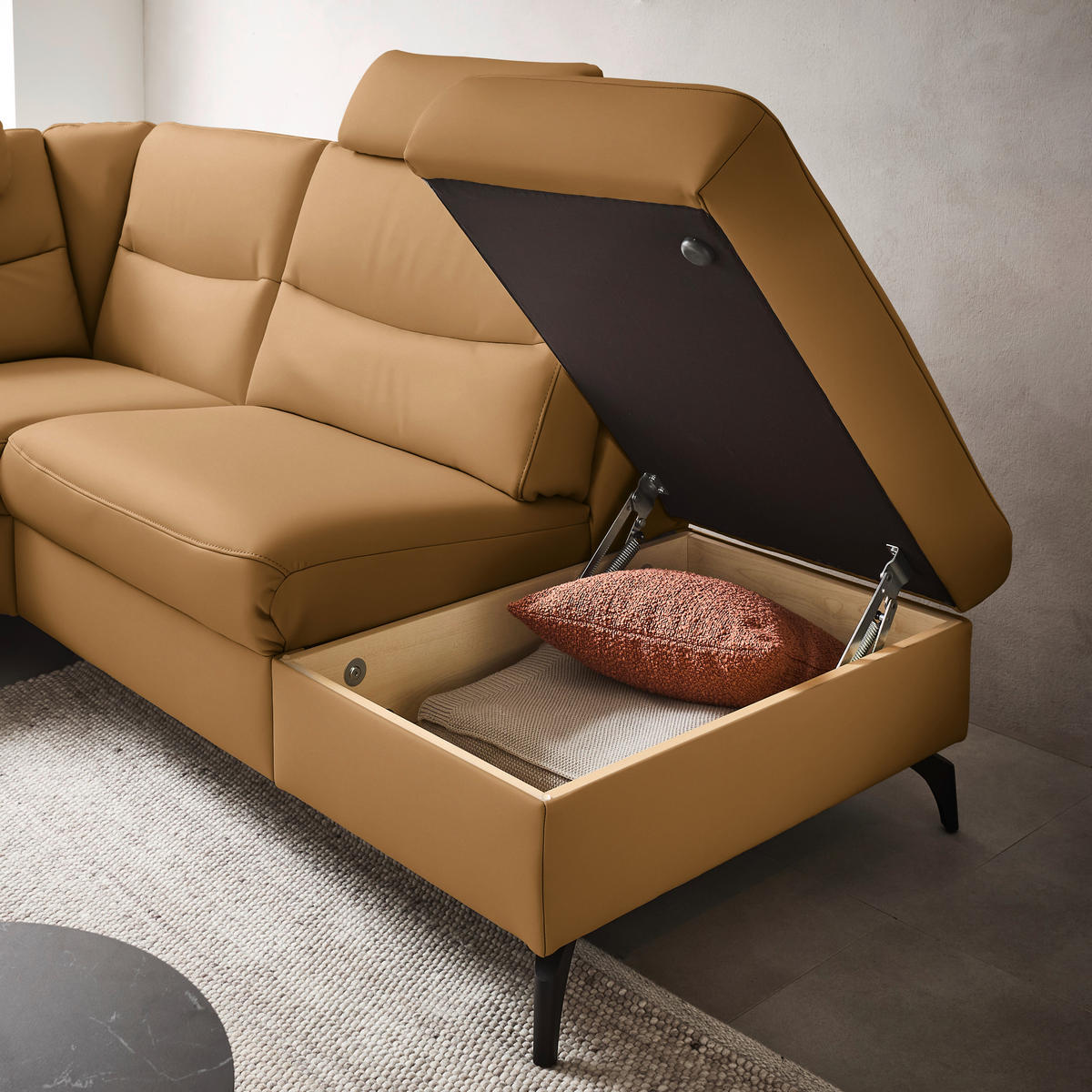 ECKSOFA  in Echtleder Karamell  280/249 cm  - Anthrazit/Karamell, Design, Leder/Metall (280/249cm) - Himolla Komfortklass