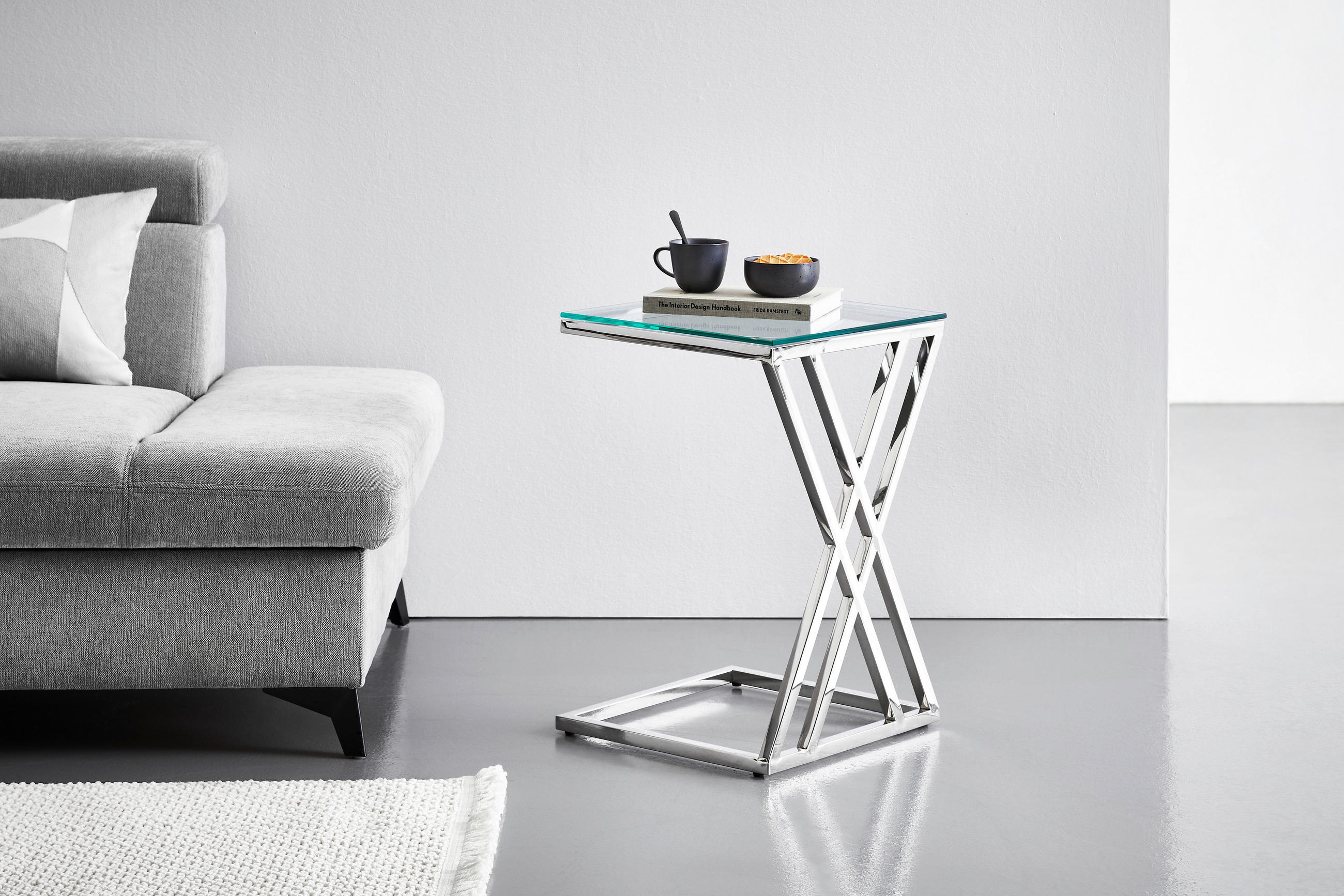 BEISTELLTISCH 40/40/60 cm Klar, Silberfarben quadratisch  - Klar/Silberfarben, Trend, Glas/Metall (40/40/60cm) - Xora