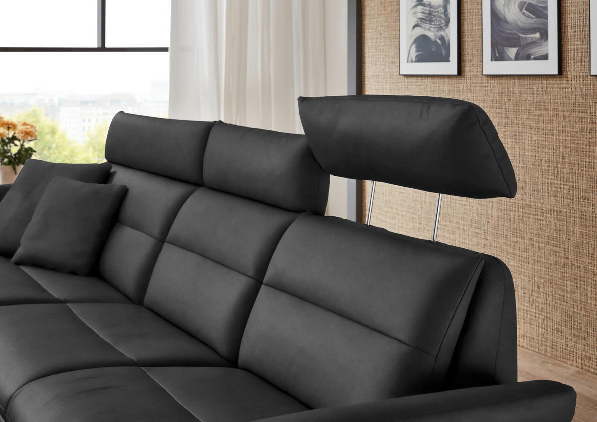 ECKSOFA in Echtleder Anthrazit  169/298 cm  - Anthrazit/Schwarz, Design, Leder/Metall (169/298cm) - Dieter Knoll