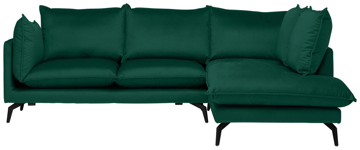 ECKSOFA in Samt Grün  - Schwarz/Grün, Design, Textil/Metall (241/200cm) - Carryhome