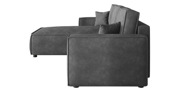 ECKSOFA Dunkelgrau Cord Zierkissen, Rückenkissen, Bettkasten, Schlaffunktion, Rücken echt, Liegefläche im Originalstoff  - Dunkelgrau/Schwarz, MODERN, Kunststoff/Textil (190/280cm) - Carryhome
