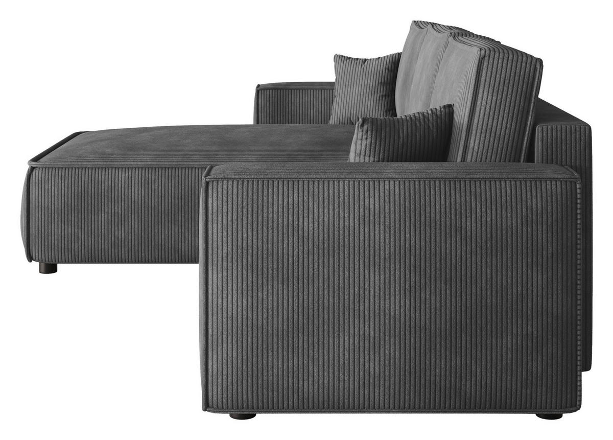 ECKSOFA Dunkelgrau Cord Zierkissen, Rückenkissen, Bettkasten, Schlaffunktion, Rücken echt, Liegefläche im Originalstoff  - Dunkelgrau/Schwarz, MODERN, Kunststoff/Textil (190/280cm) - Carryhome