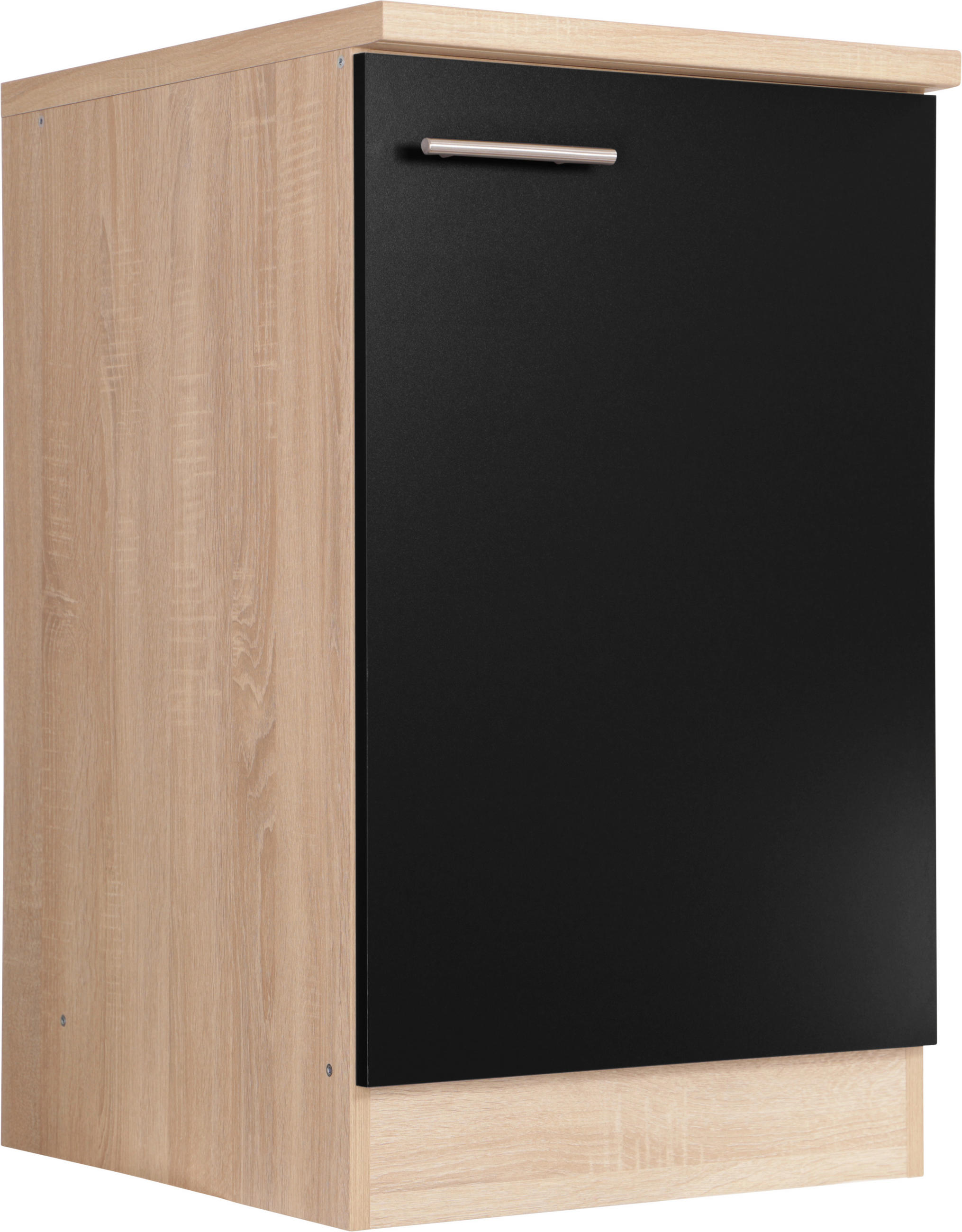SPÜLENUNTERSCHRANK 50/84,8/60 cm  in Schwarz, Eichefarben  - Eichefarben/Silberfarben, Basics, Holzwerkstoff/Metall (50/84,8/60cm) - Respekta