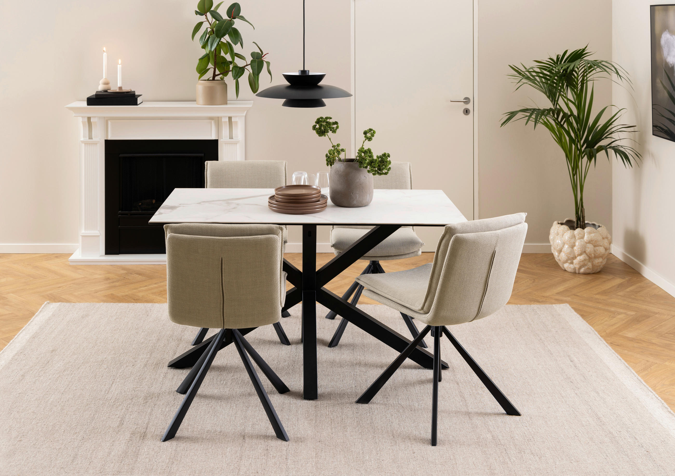 ESSTISCH in Metall, Keramik 135/80/76 cm  - Schwarz/Weiß, Trend, Keramik/Metall (135/80/76cm) - MID.YOU