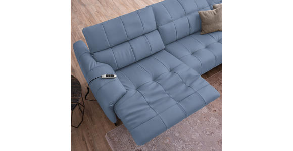 ECKSOFA in Echtleder Hellblau 313/165 cm - Schwarz/Hellblau, Design, Leder/Metall (313/165cm) - Emilio Belluti