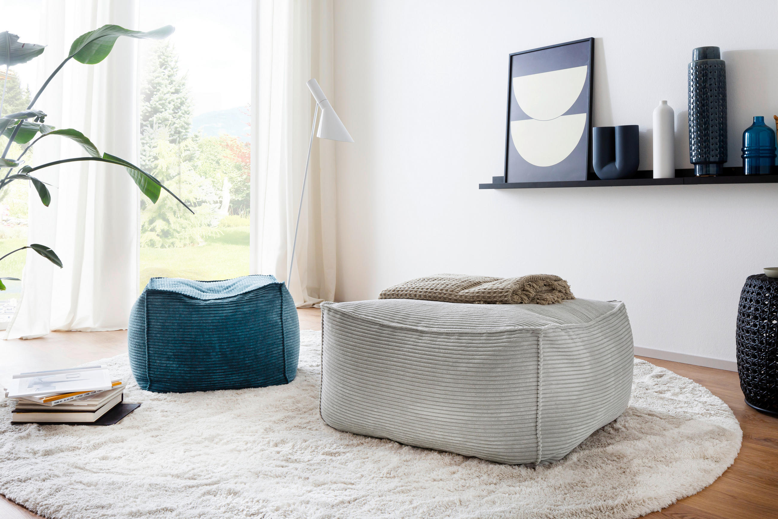 HOCKER in Textil Naturfarben, Beige  - Beige/Naturfarben, Design, Textil (86/38/86cm) - Lomoco
