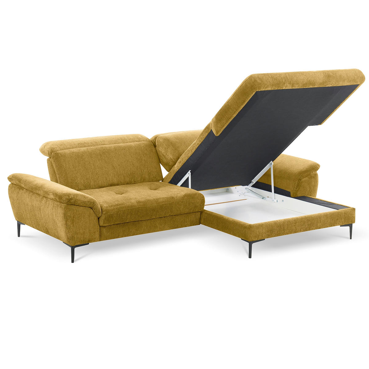 ECKSOFA  Webstoff Senfgelb  - Senfgelb/Schwarz, Design, Textil/Metall (268/195cm) - Livetastic