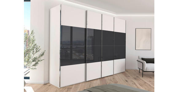 SCHWEBETÜRENSCHRANK  in Schwarz, Weiß  - Chromfarben/Schwarz, KONVENTIONELL, Glas/Holzwerkstoff (316/223/68cm) - Novel