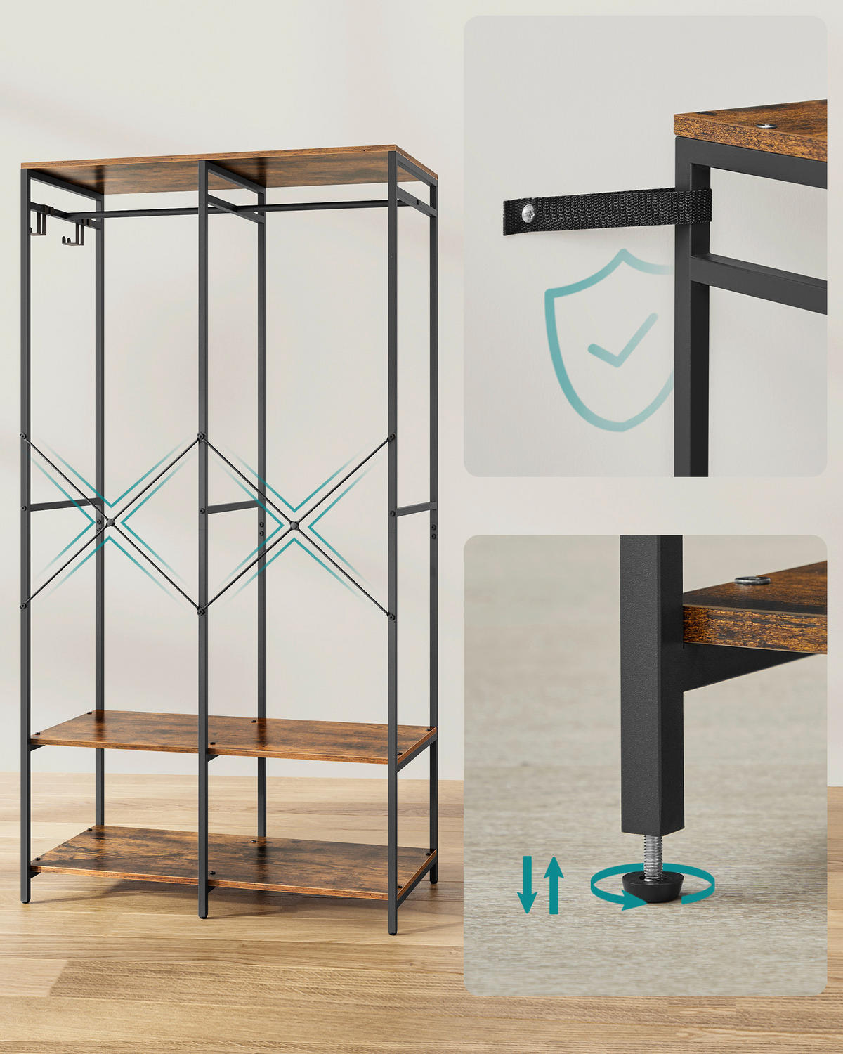 KLEIDERSCHRANK 94,5/180/40 cm,  in Schwarz,  - Schwarz, Basics, Holzwerkstoff/Metall (94,5/180/40cm)