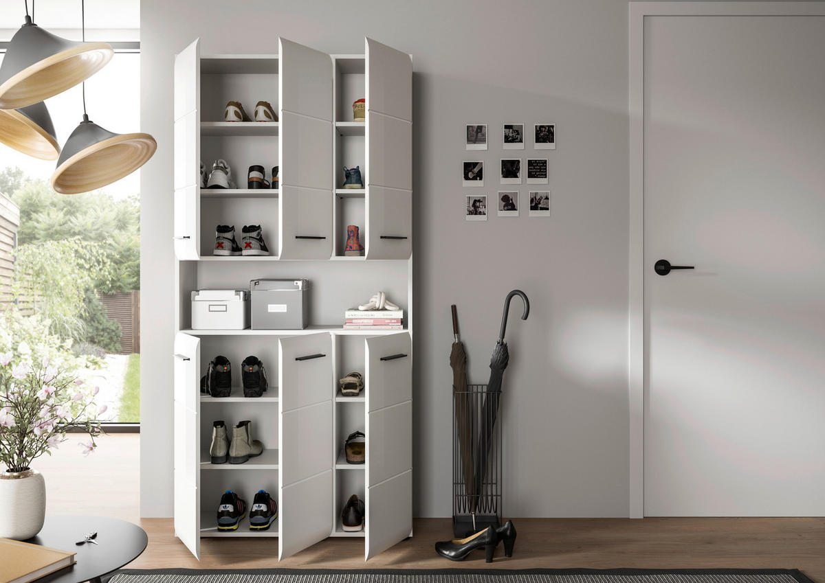 HOCHSCHRANK 90/185/30 cm  - Weiß Hochglanz/Silberfarben, MODERN, Holzwerkstoff/Kunststoff (90/185/30cm) - MID.YOU