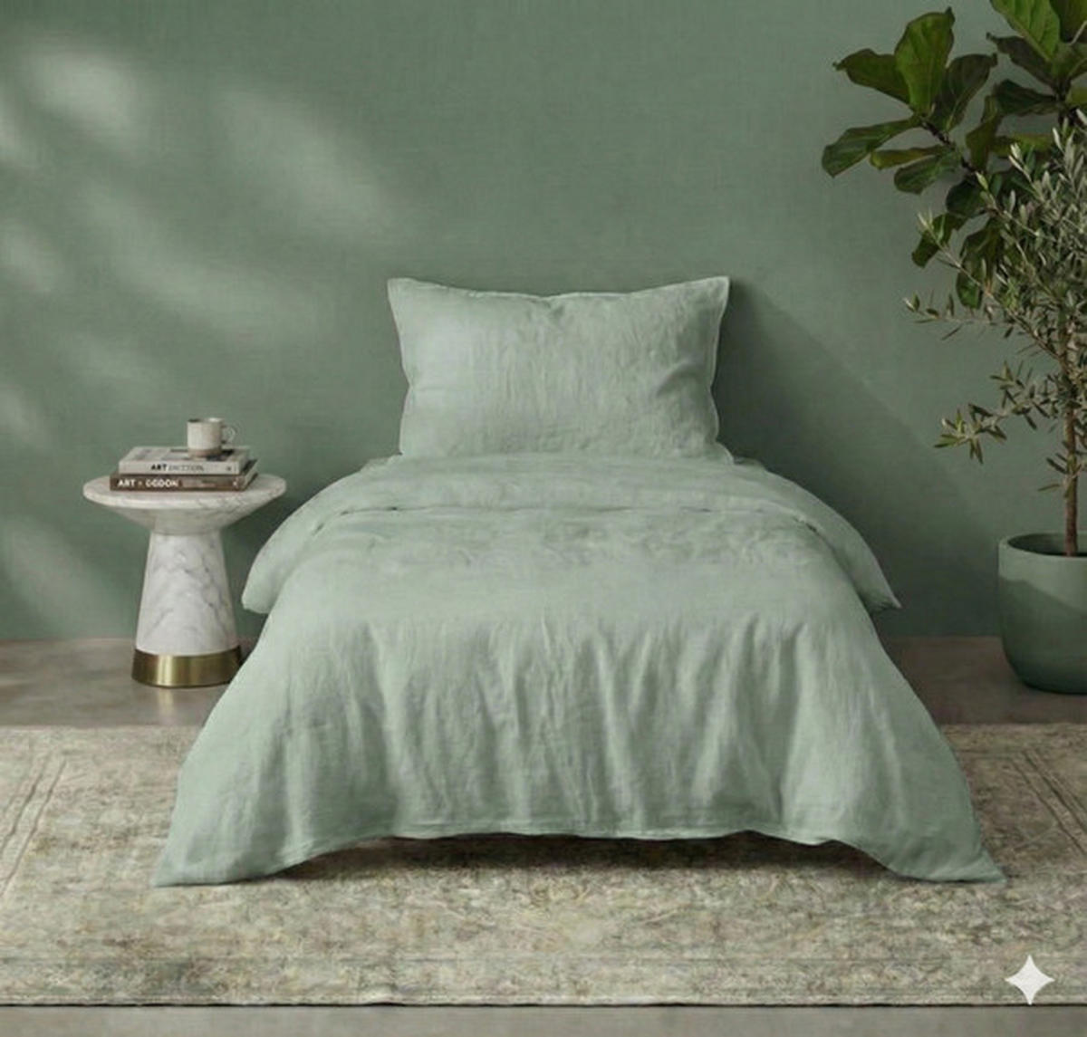 BETTWÄSCHE LEINEN 140/200 cm  - Salbeigrün, Basics, Textil (140/200cm)